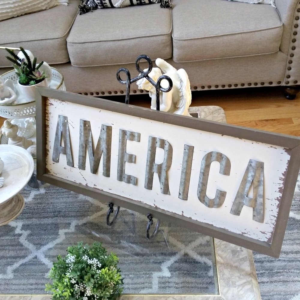 SHABBY Distressed FARMHOUSE 30" "America" WALL DECOR